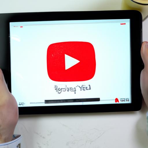 Bàn tay người dùng cầm iPad với ứng dụng YouTube hiển thị trên màn hình.